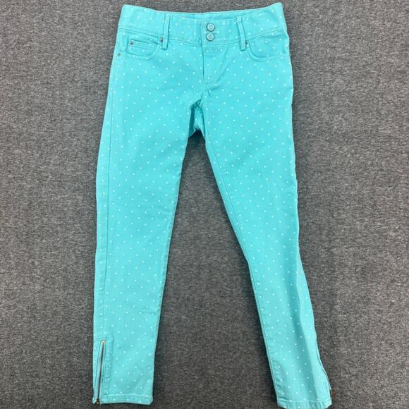 Lilly Pulitzer Worth Skinny Mini Zip Pants Turquoise Blue Polka Dot Ankle Zip 2 - Picture 2 of 8